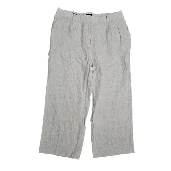 Talbots Pants - Talbots Bristol Crop Pants Womens 12P Beige 100% Linen Wide Leg Trousers Oatmeal
